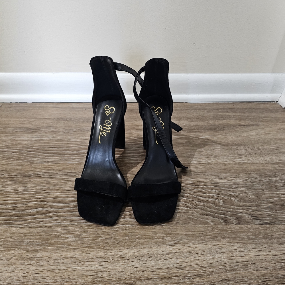 So Me Black Ankle Strap Heels